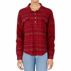 Natural Reflections Oversized Blanket Stripe Knit Long Sleeve Henley Top